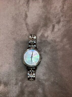 Michael Kors Silver Tone Watch with Iridescent Mother-of-Pearl Dial